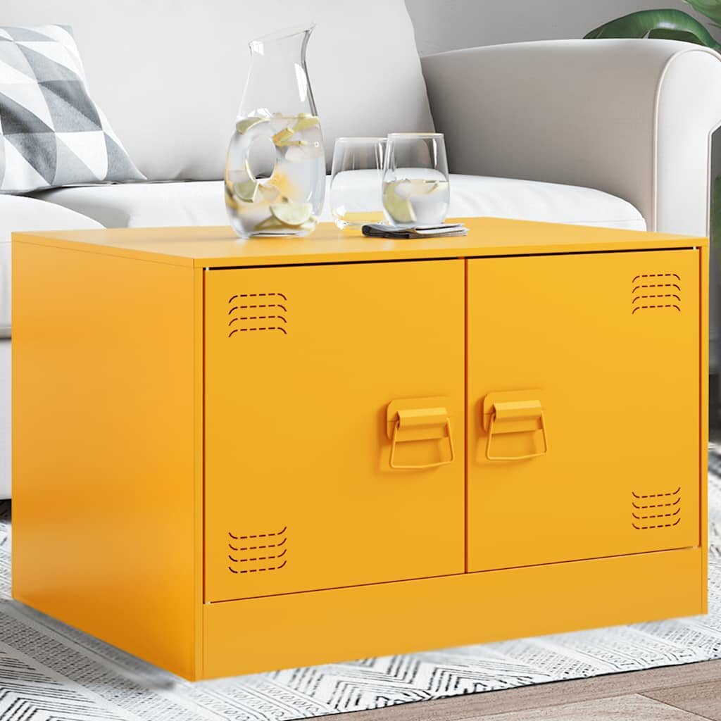 vidaXL Маса за кафе горчица жълто 67x50x44 см стомана