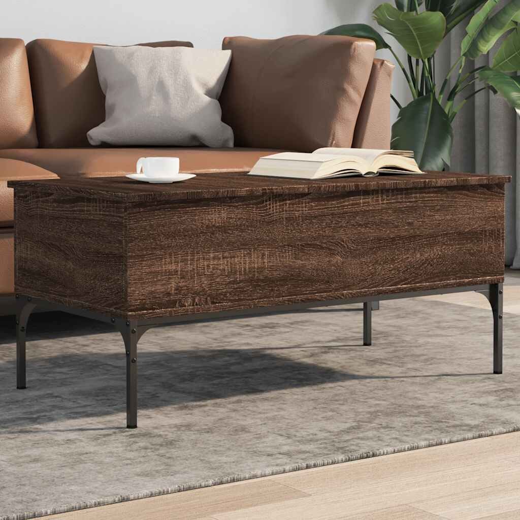 vidaXL Маса за кафе кафяв дъб 100x50x45 см инженерно дърво и метал