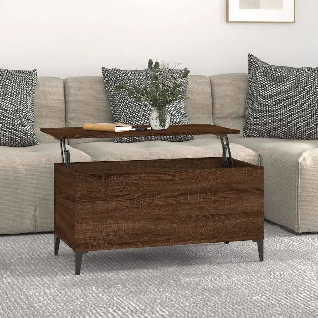 vidaXL Маса за кафе кафяв дъб 90x445x45 см инженерно дърво