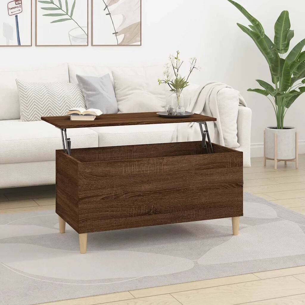 vidaXL Маса за кафе кафяв дъб 90x445x45 см инженерно дърво