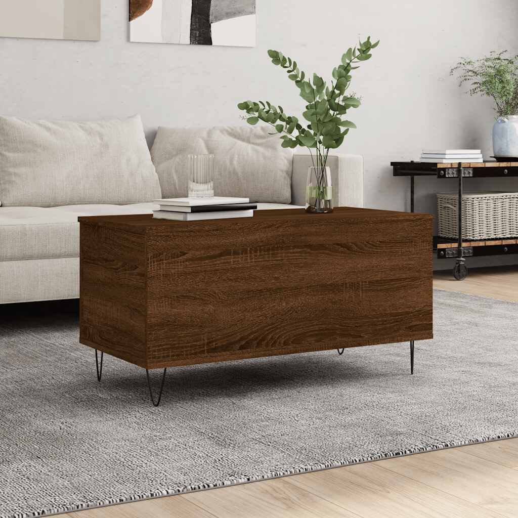 vidaXL Маса за кафе кафяв дъб 90x445x45 см инженерно дърво