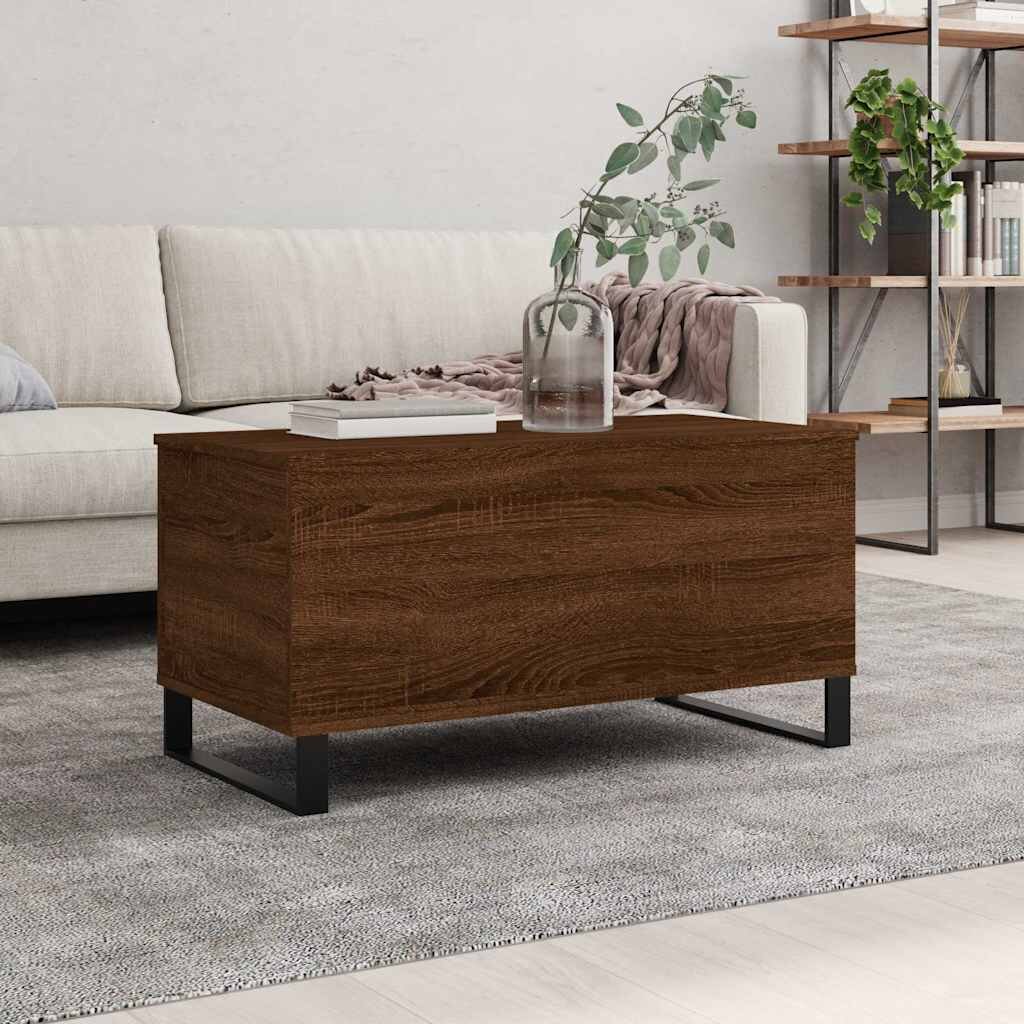 vidaXL Маса за кафе кафяв дъб 90x445x45 см инженерно дърво