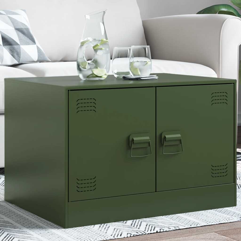 vidaXL Маса за кафе маслиненозелено 67x50x44 см стомана