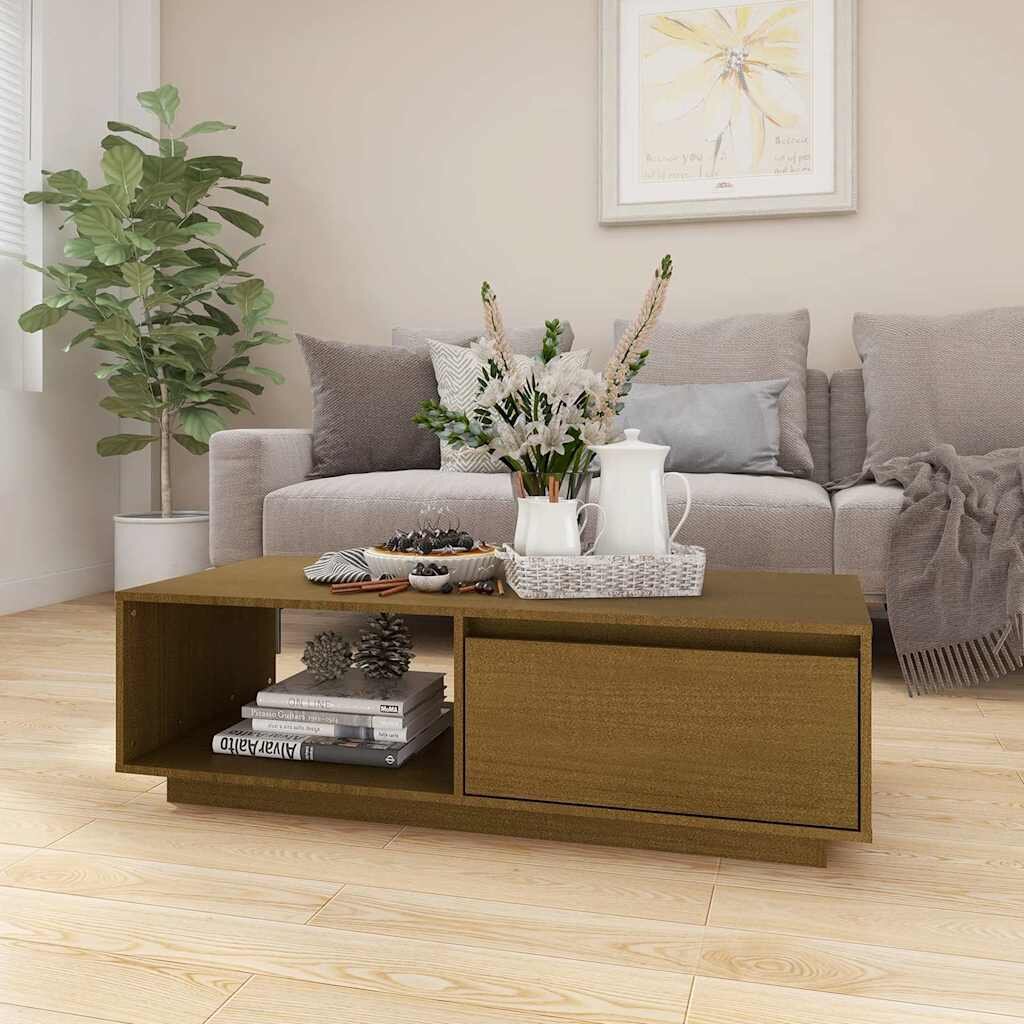 vidaXL Маса за кафе меденокафява 110x50x335 см борово дърво масив