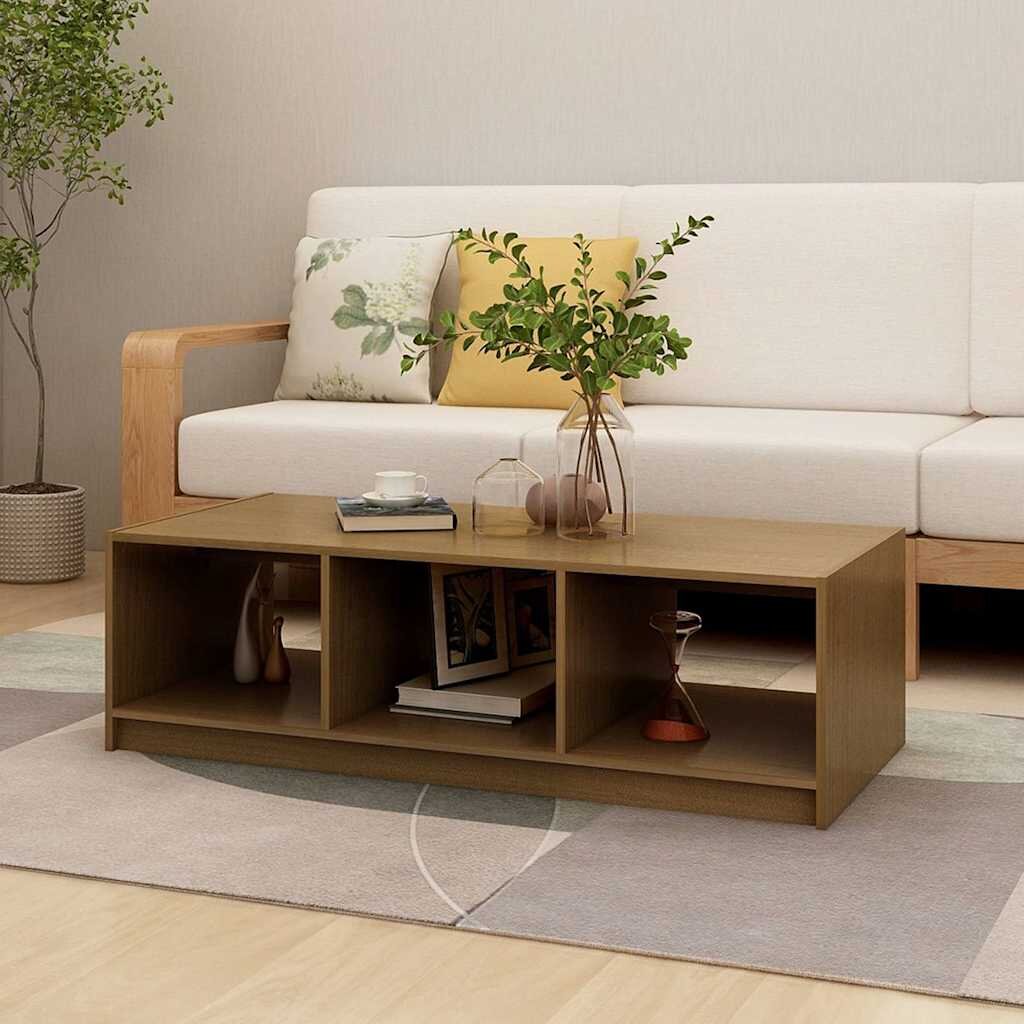 vidaXL Маса за кафе меденокафява 110x50x34 см борово дърво масив