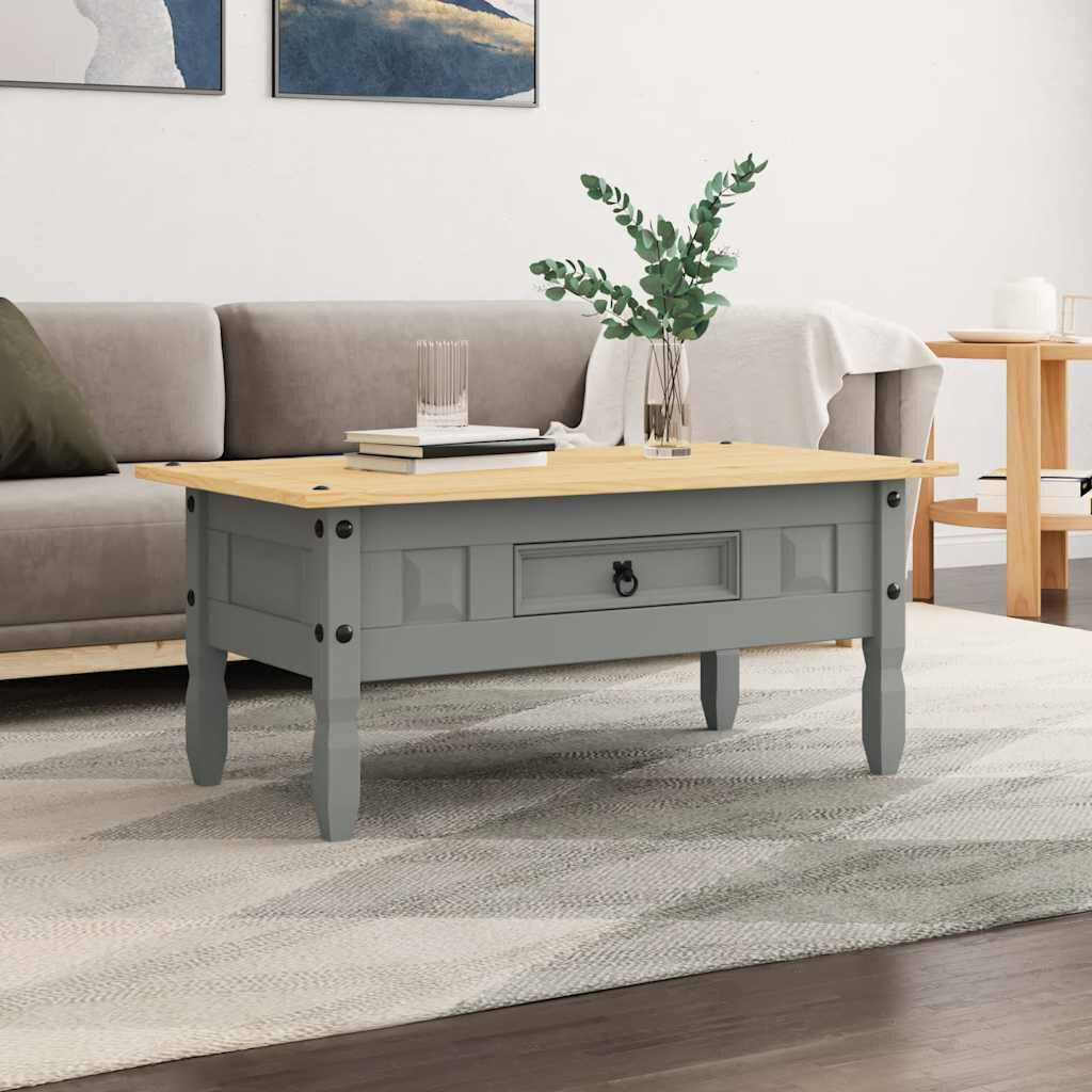 vidaXL Маса за кафе мексикански бор стил Корона сива 100x55x44 cм