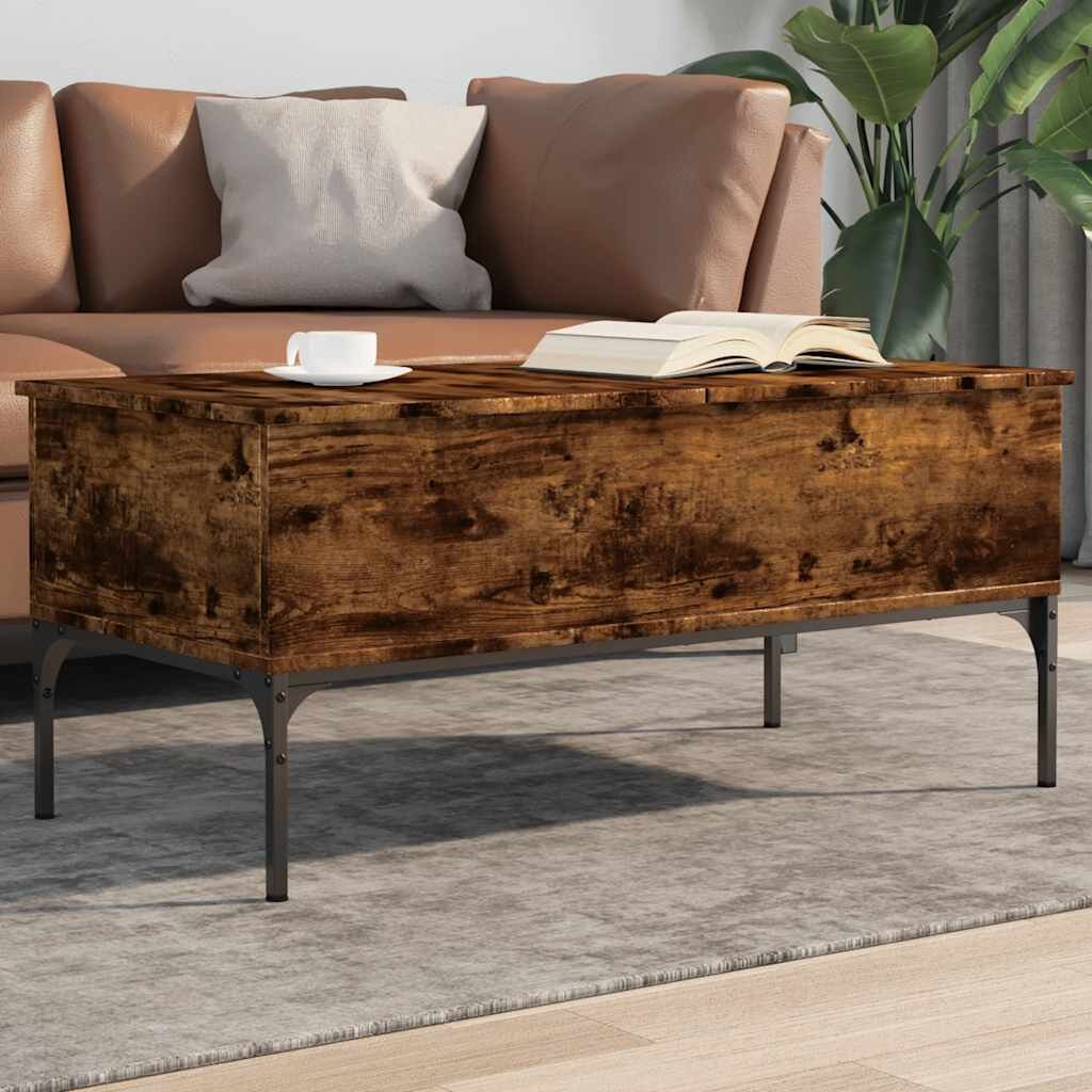 vidaXL Маса за кафе опушен дъб 100x50x45 см инженерно дърво и метал