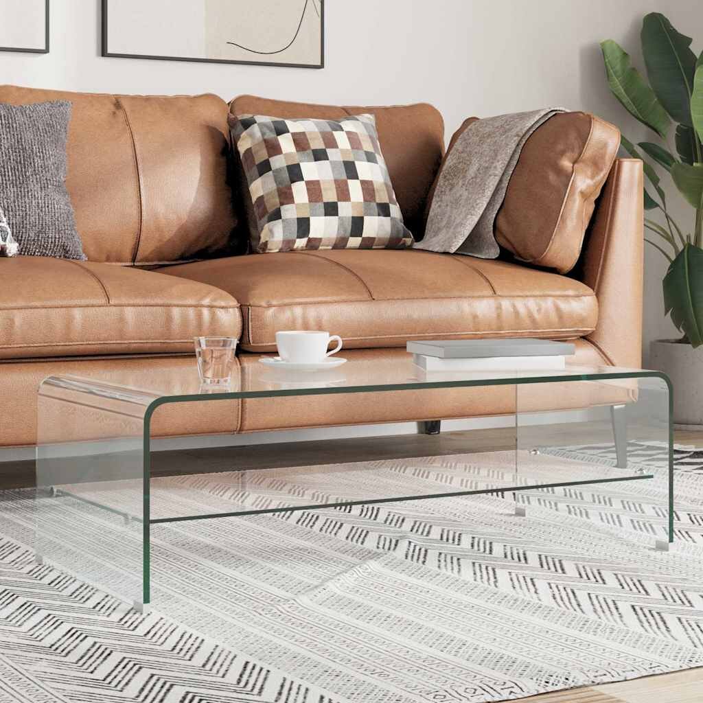 vidaXL Маса за кафе прозрачна 98x45x31 см закалено стъкло