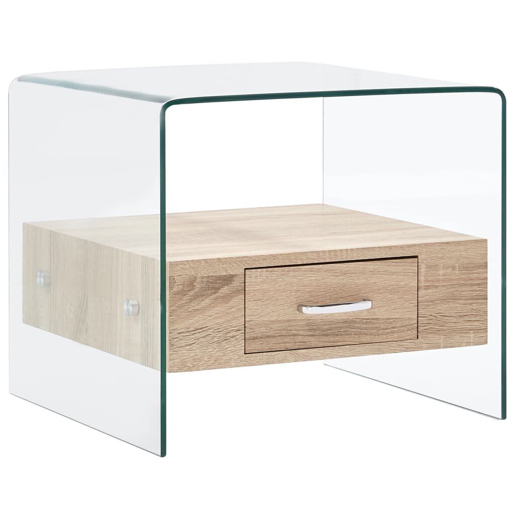 vidaXL Маса за кафе с чекмедже 50x50x45 см закалено стъкло
