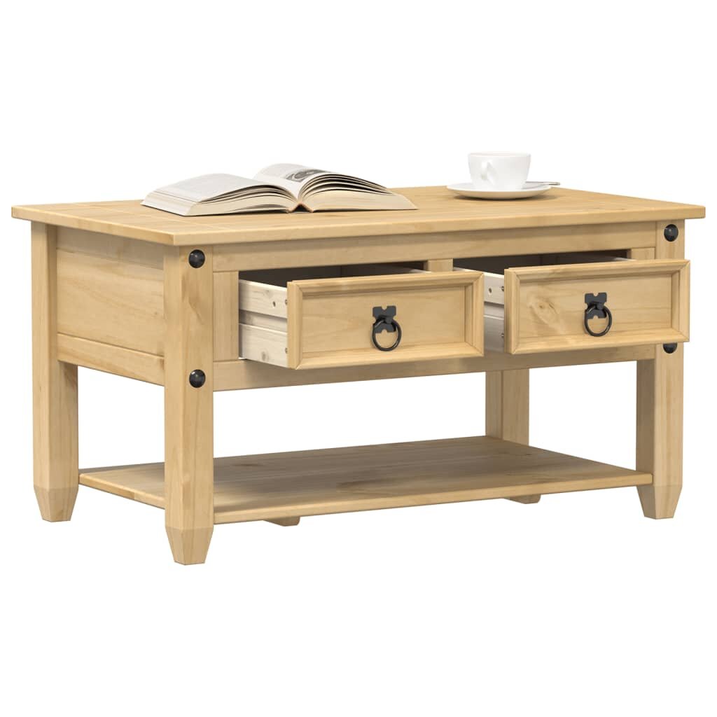vidaXL Маса за кафе с чекмеджета "Corona" 85x50x45 см бор масив