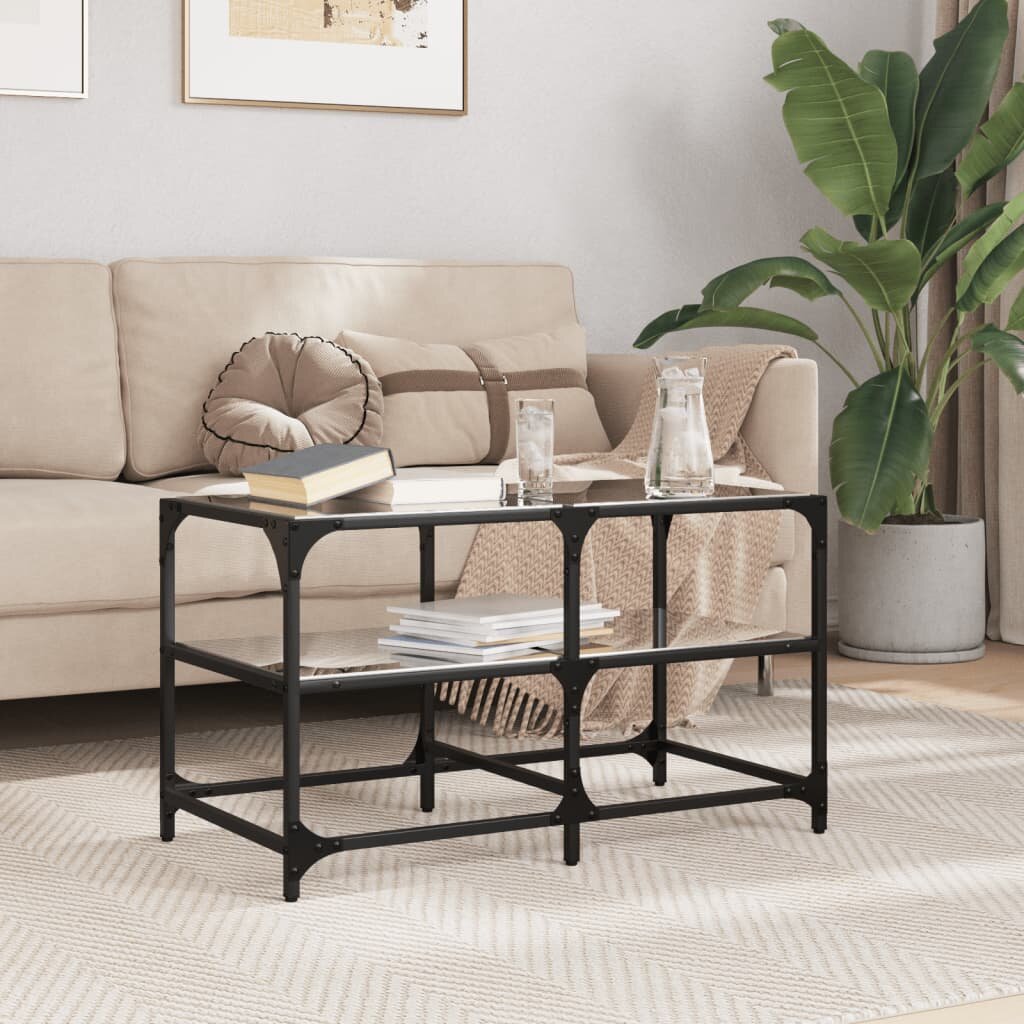 vidaXL Маса за кафе с черен стъклен плот 785x40x45 см стомана