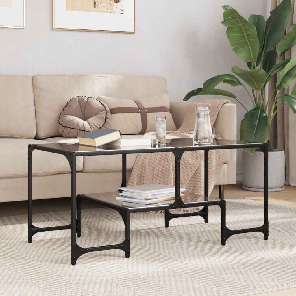 vidaXL Маса за кафе с черен стъклен плот 985x50x45 см стомана