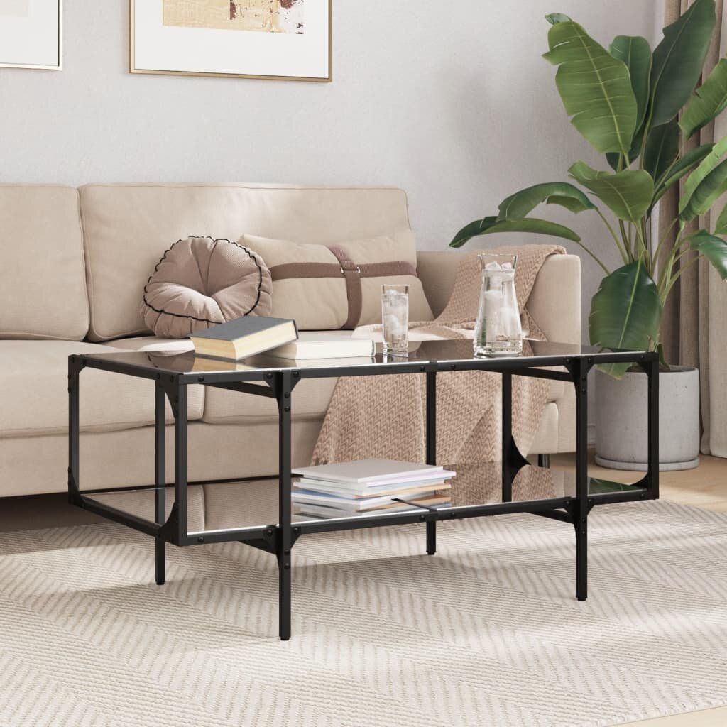 vidaXL Маса за кафе с черен стъклен плот 985x50x45 см стомана
