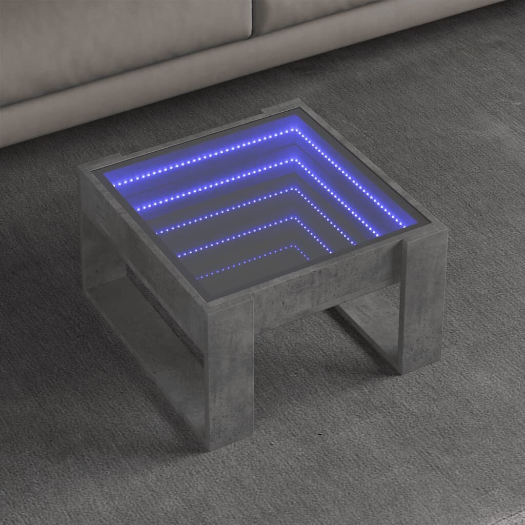 vidaXL Маса за кафе с Infinity LED бетонно сив 50x53x30 см