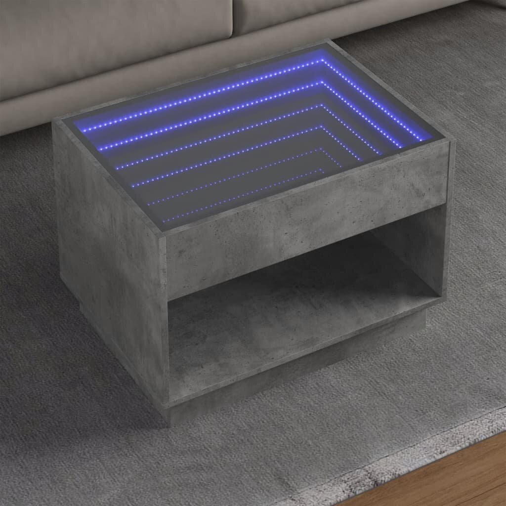 vidaXL Маса за кафе с Infinity LED бетонно сив 70x50x50 см