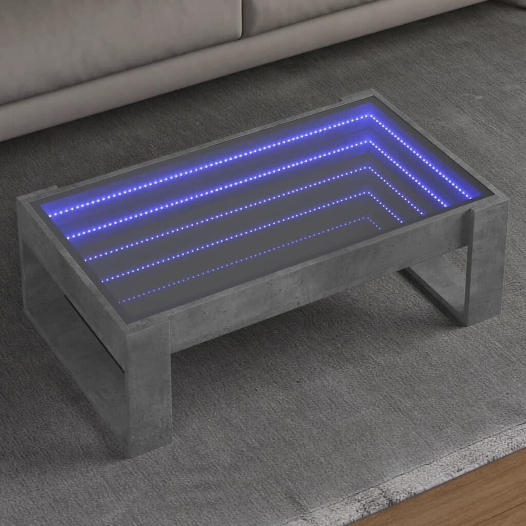 vidaXL Маса за кафе с Infinity LED бетонно сив 90x53x30 см
