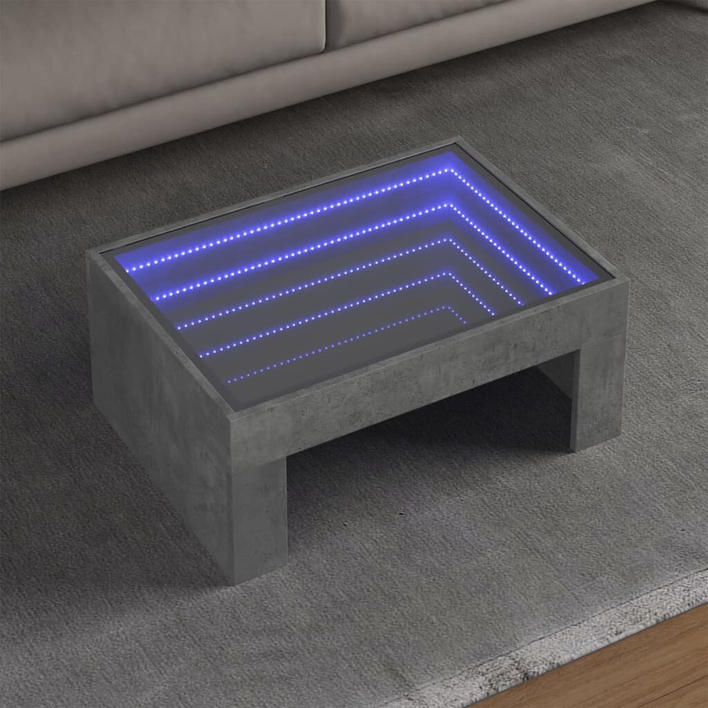 vidaXL Маса за кафе с Infinity LED бетонно сива 70x50x30 см