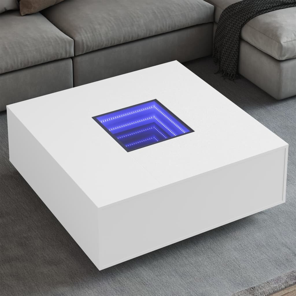 vidaXL Маса за кафе с Infinity LED бяла 100x100x40 см