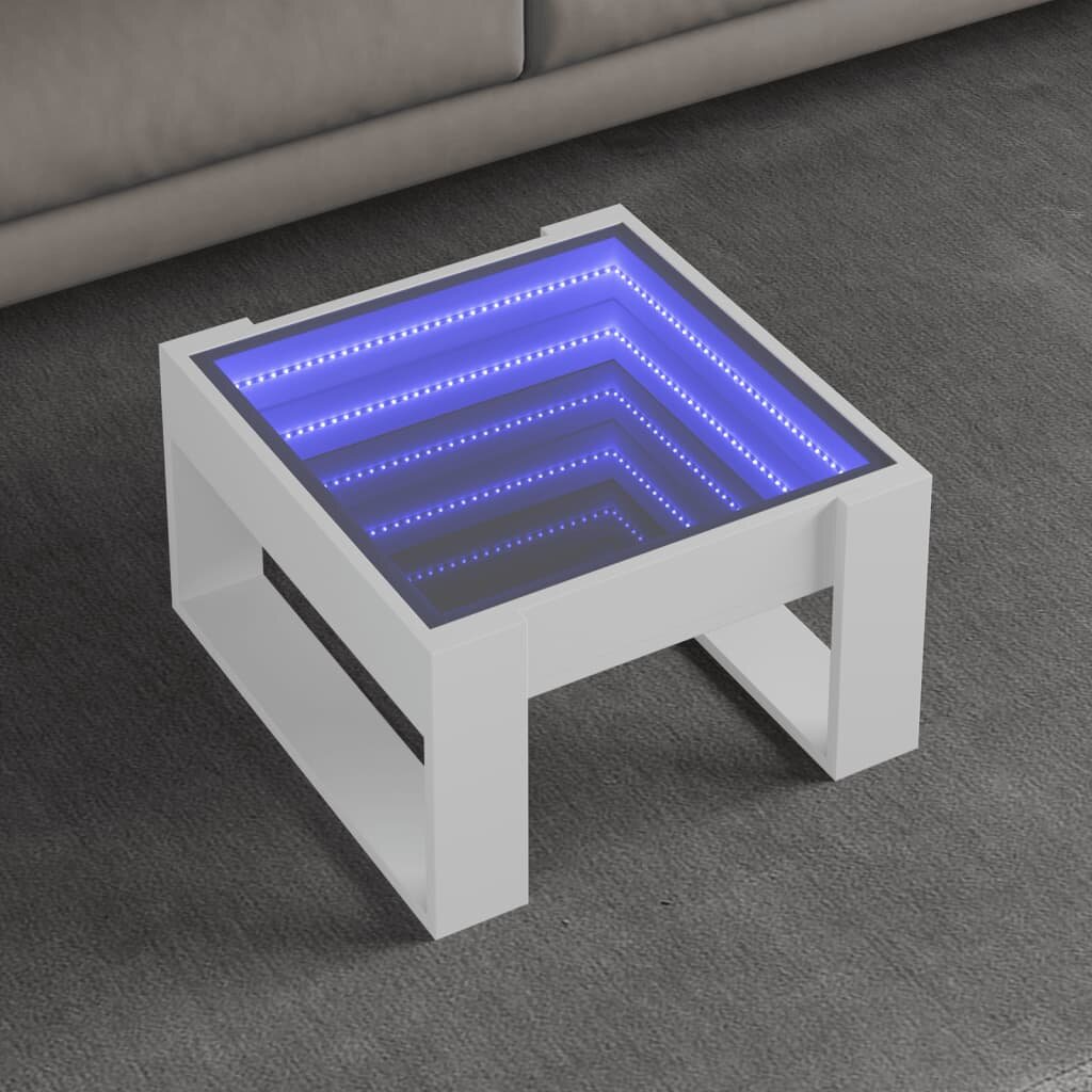 vidaXL Маса за кафе с Infinity LED бяла 50x53x30 см