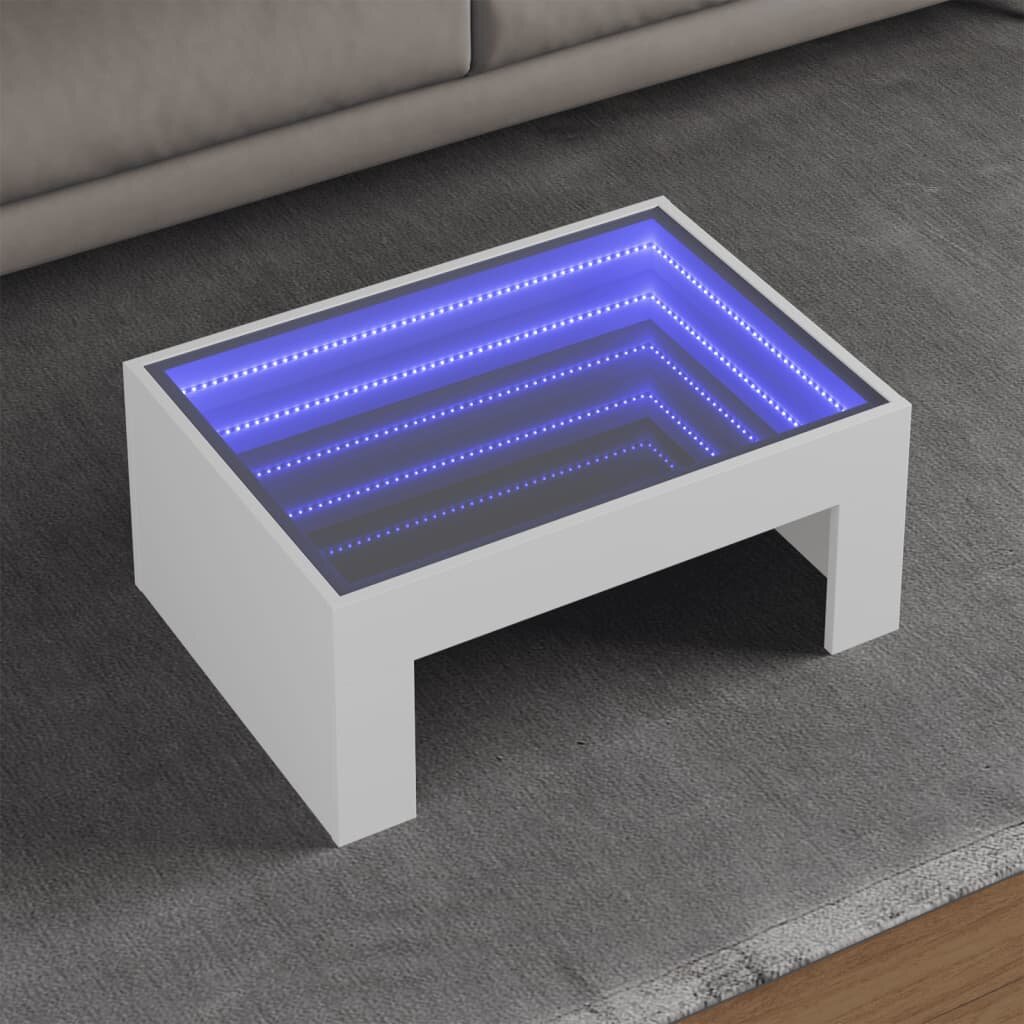 vidaXL Маса за кафе с Infinity LED бяла 70x50x30 см