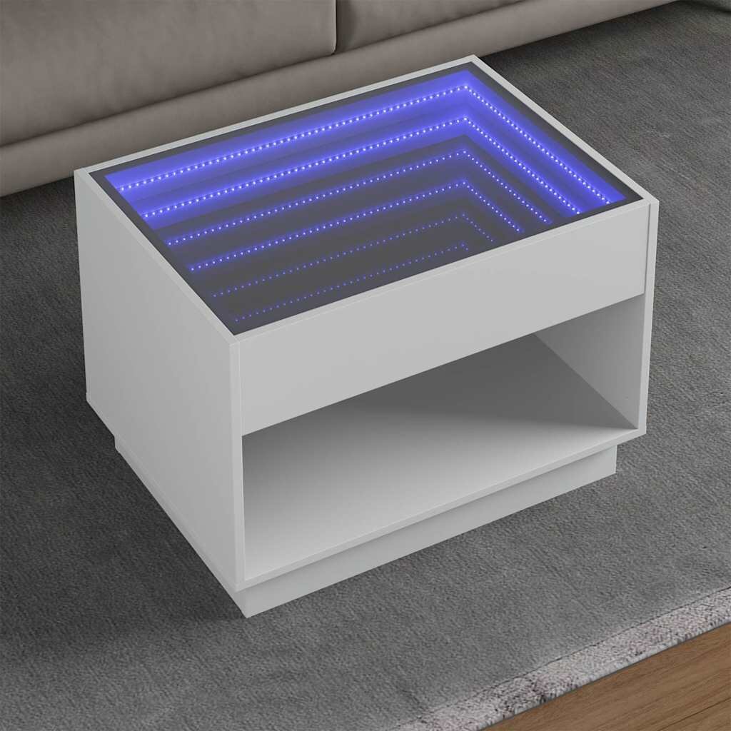 vidaXL Маса за кафе с Infinity LED бяла 70x50x50 см