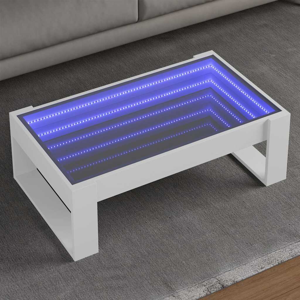 vidaXL Маса за кафе с Infinity LED бяла 90x53x30 см