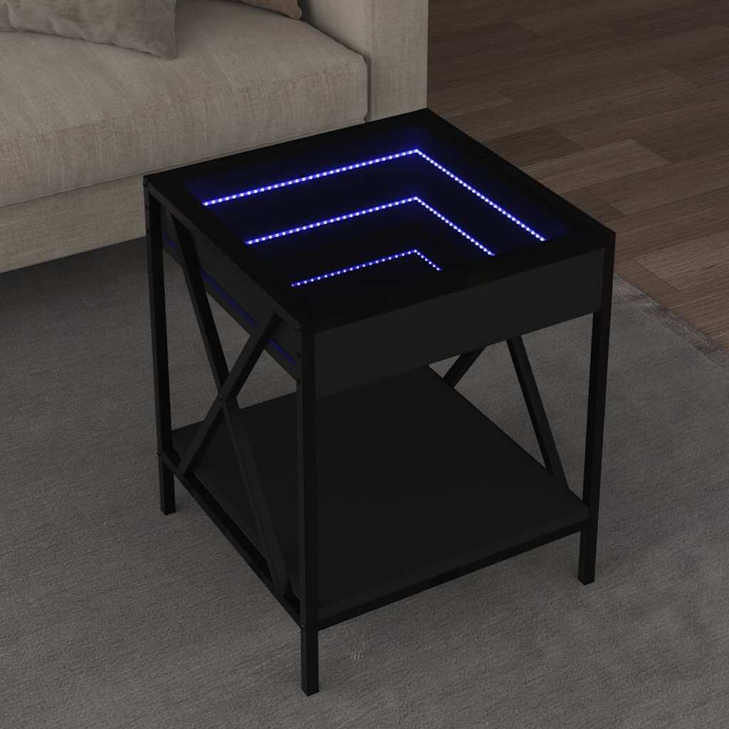 vidaXL Маса за кафе с Infinity LED черна 40x40x49 см