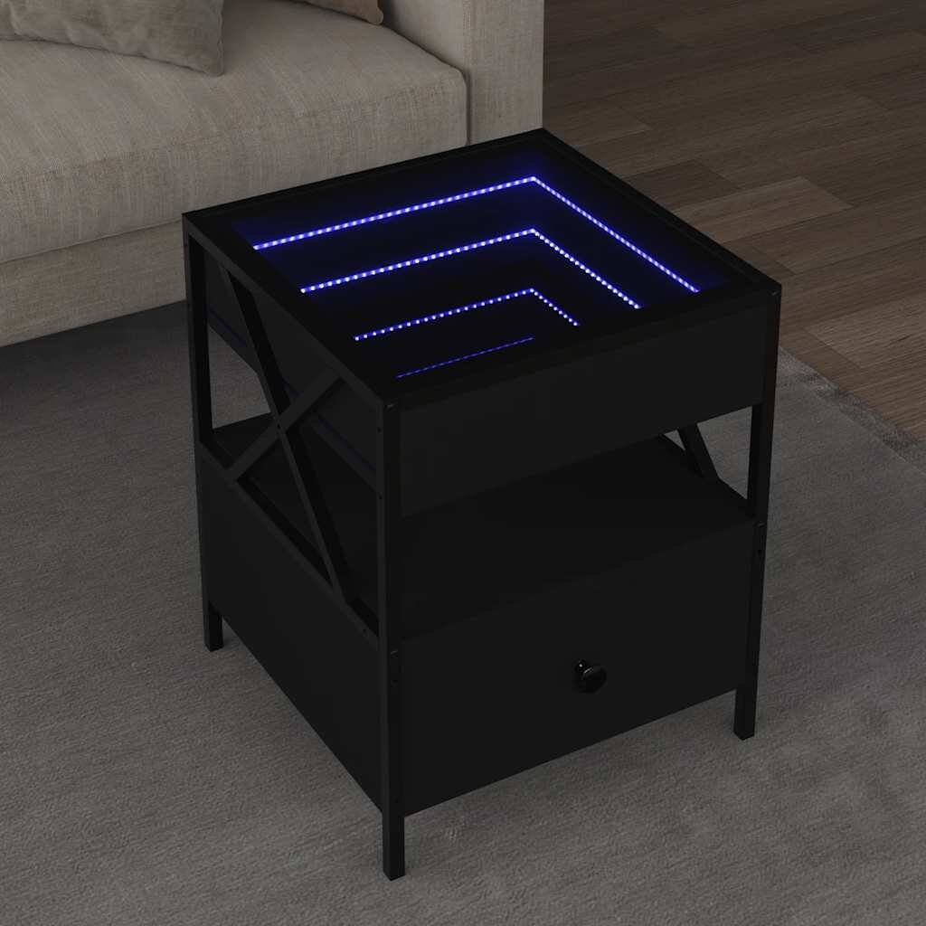 vidaXL Маса за кафе с Infinity LED черна 40x40x51 см