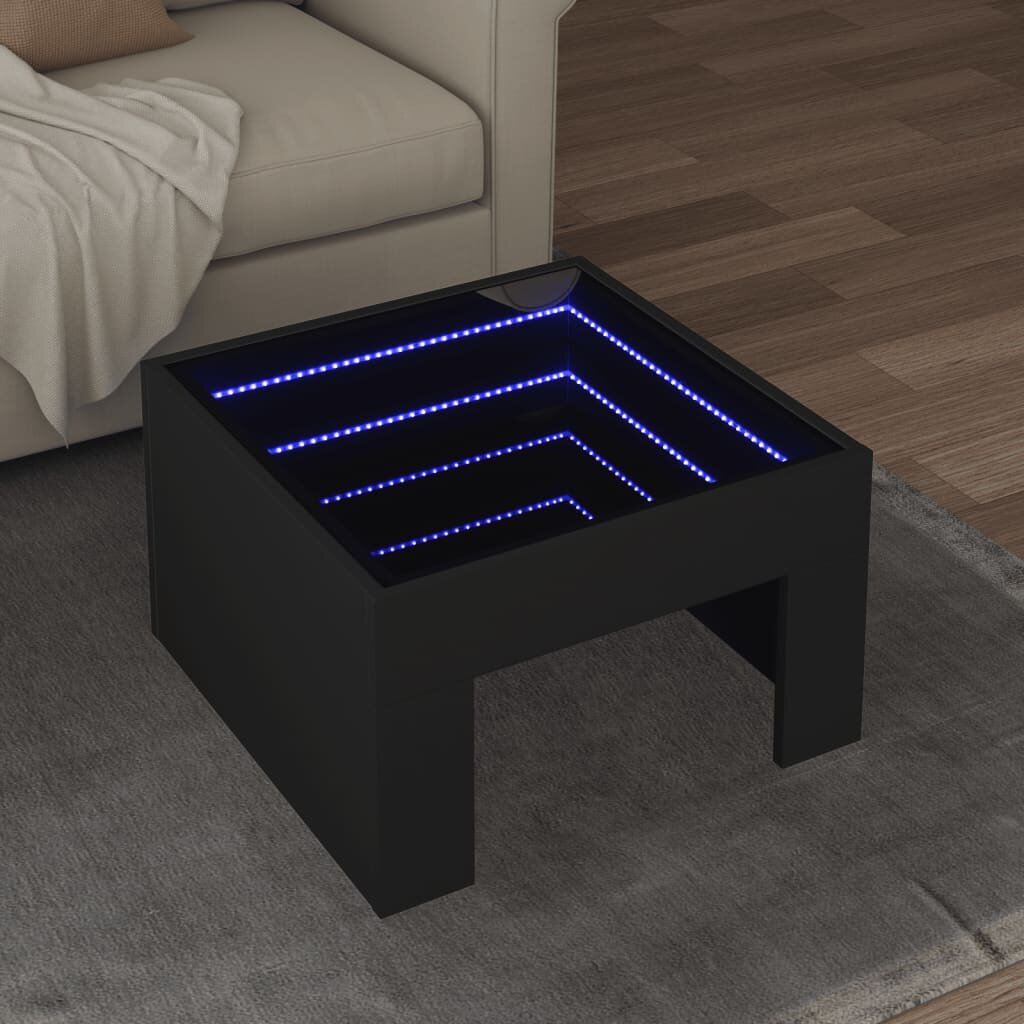vidaXL Маса за кафе с Infinity LED черна 50x50x30 см