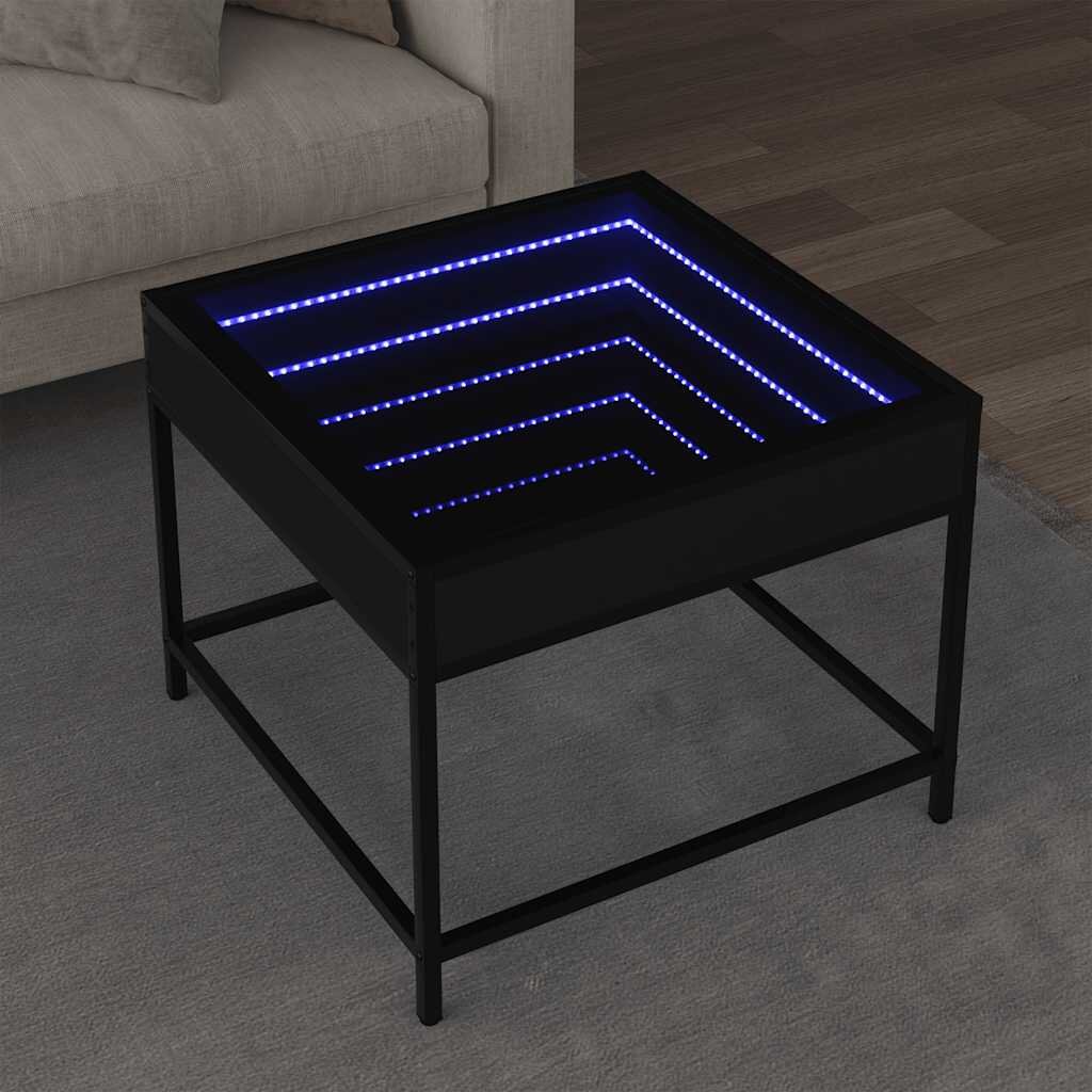 vidaXL Маса за кафе с Infinity LED черна 50x50x41 см