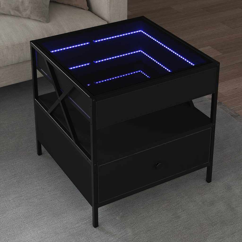 vidaXL Маса за кафе с Infinity LED черна 50x50x51 см