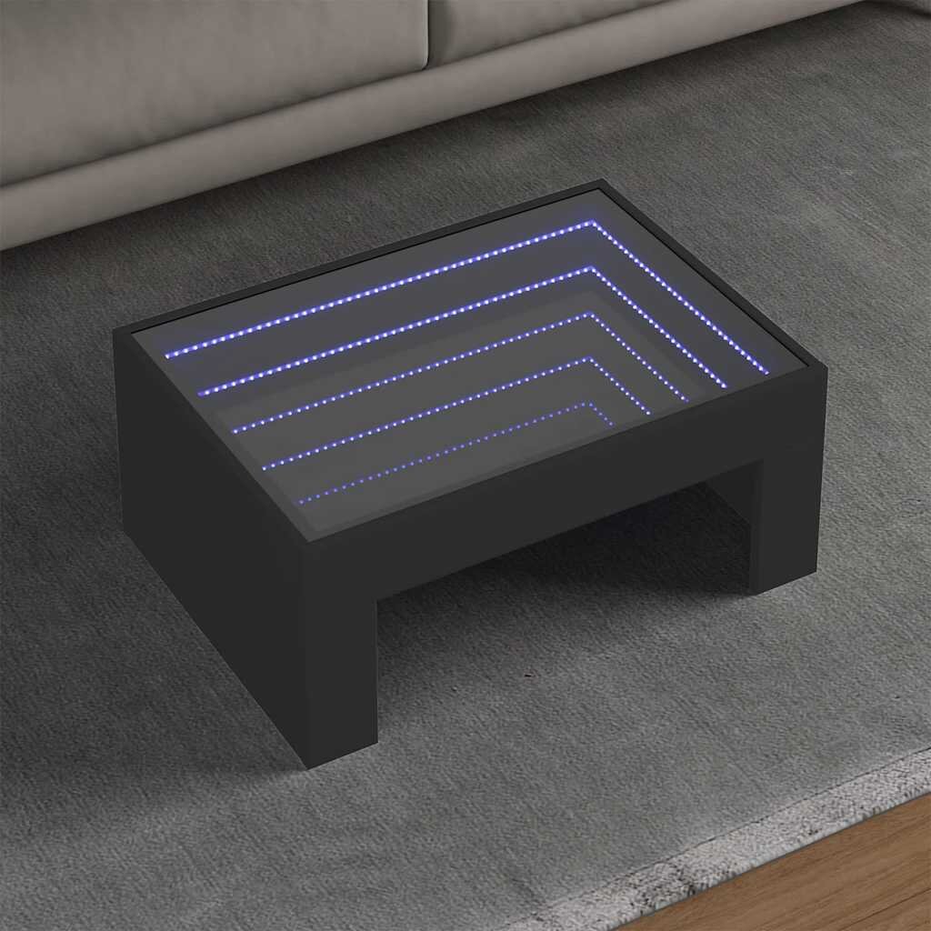 vidaXL Маса за кафе с Infinity LED черна 70x50x30 см