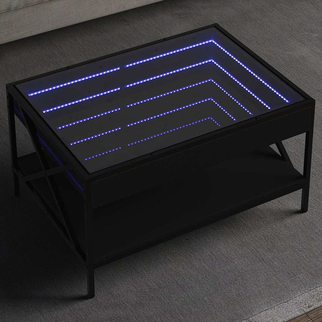 vidaXL Маса за кафе с Infinity LED черна 70x50x38 см