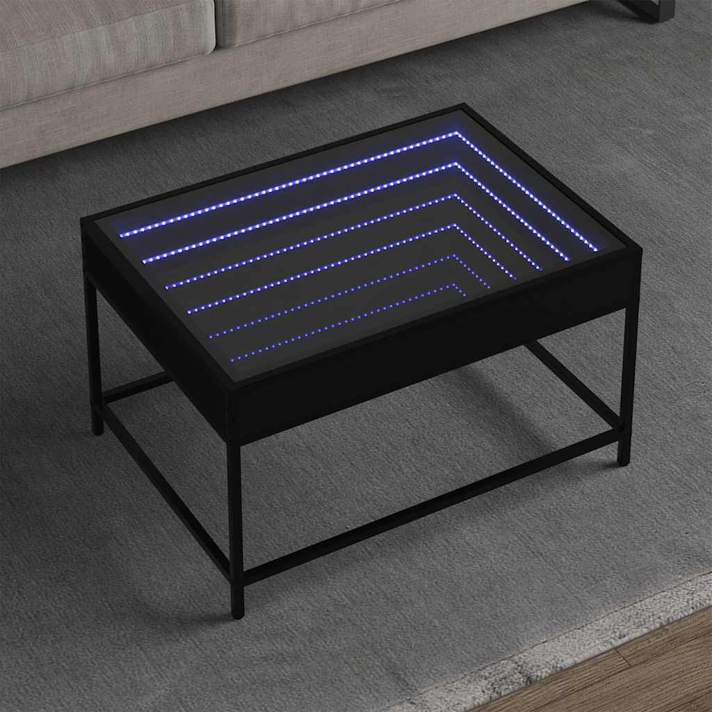 vidaXL Маса за кафе с Infinity LED черна 70x50x41 см