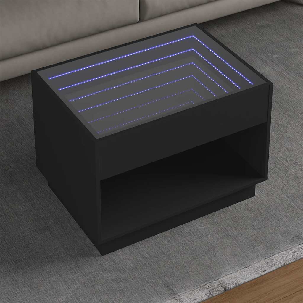 vidaXL Маса за кафе с Infinity LED черна 70x50x50 см