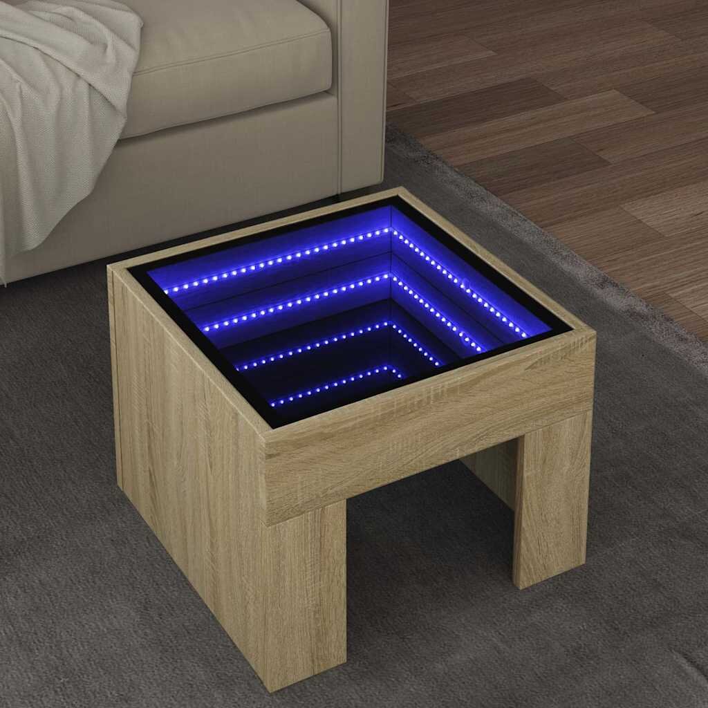 vidaXL Маса за кафе с Infinity LED дъб сонома 40x40x30 см