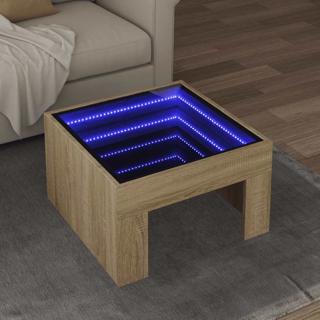 vidaXL Маса за кафе с Infinity LED дъб сонома 50x50x30 см