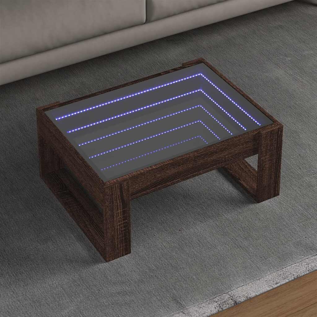 vidaXL Маса за кафе с Infinity LED кафяв дъб 70x53x30 см