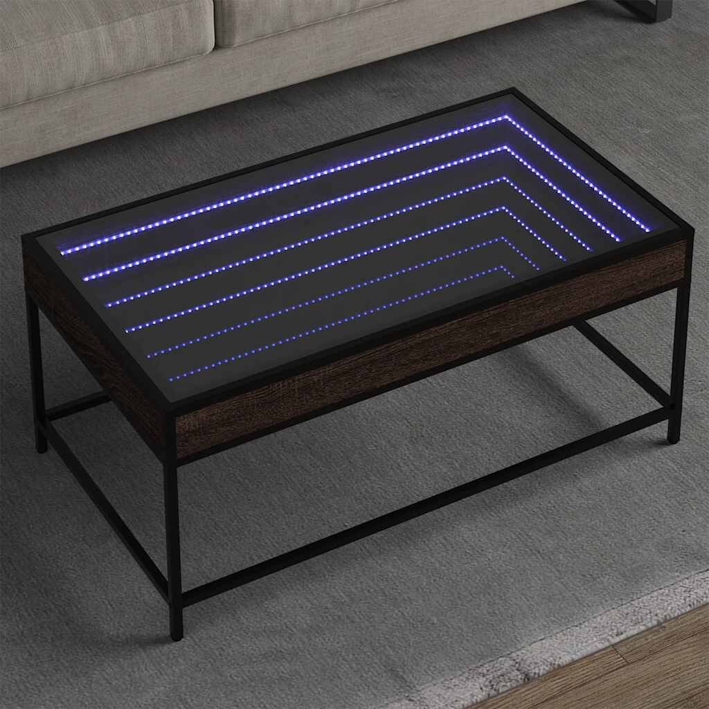 vidaXL Маса за кафе с Infinity LED кафяв дъб 90x50x41 см