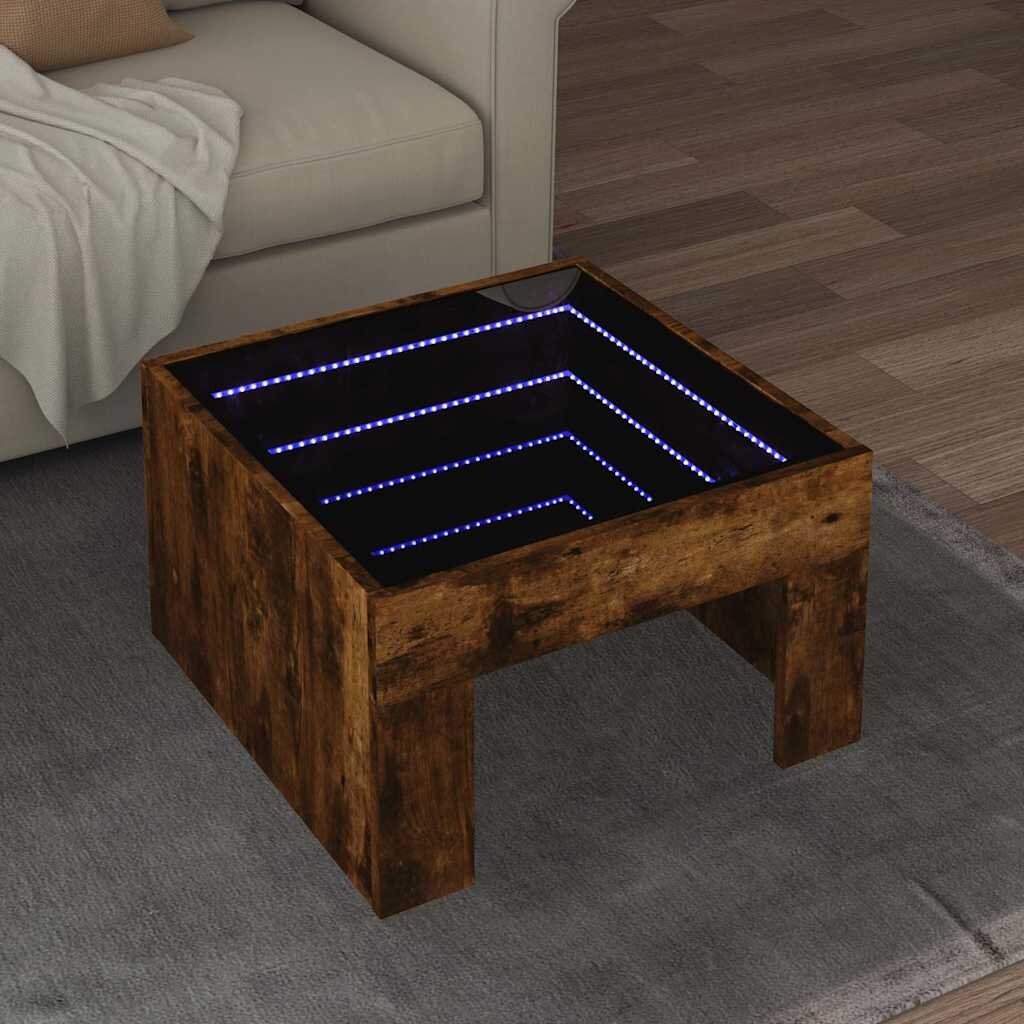 vidaXL Маса за кафе с Infinity LED опушен дъб 50x50x30 см