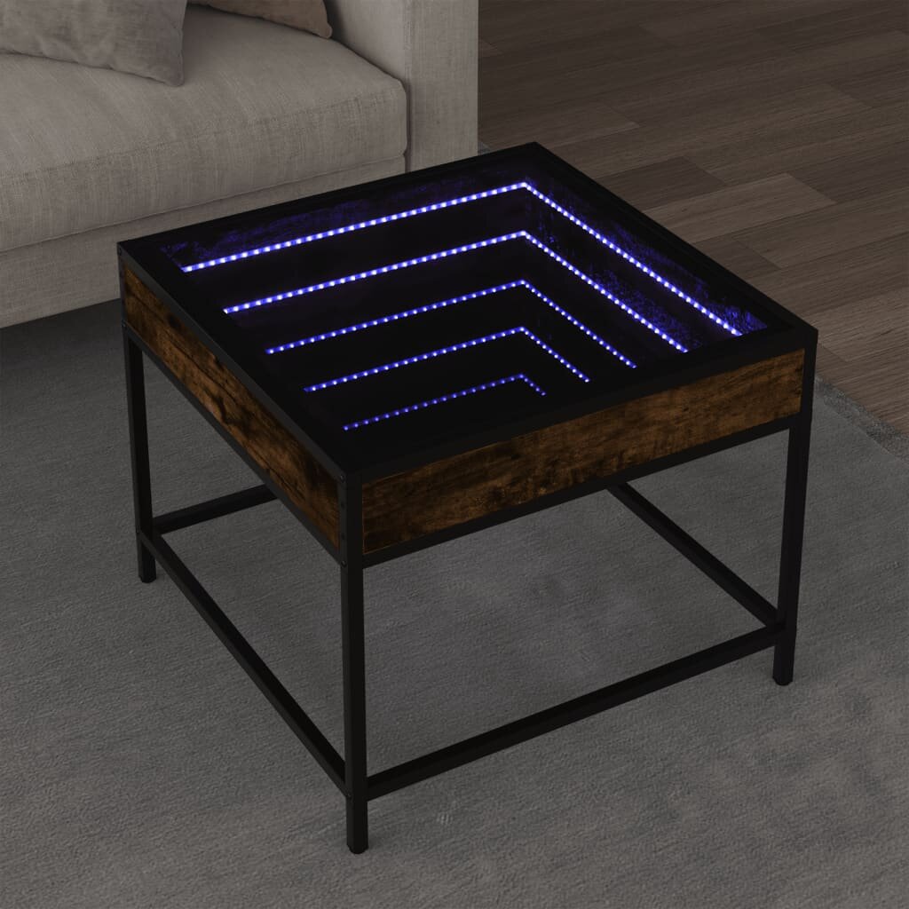 vidaXL Маса за кафе с Infinity LED опушен дъб 50x50x41 см