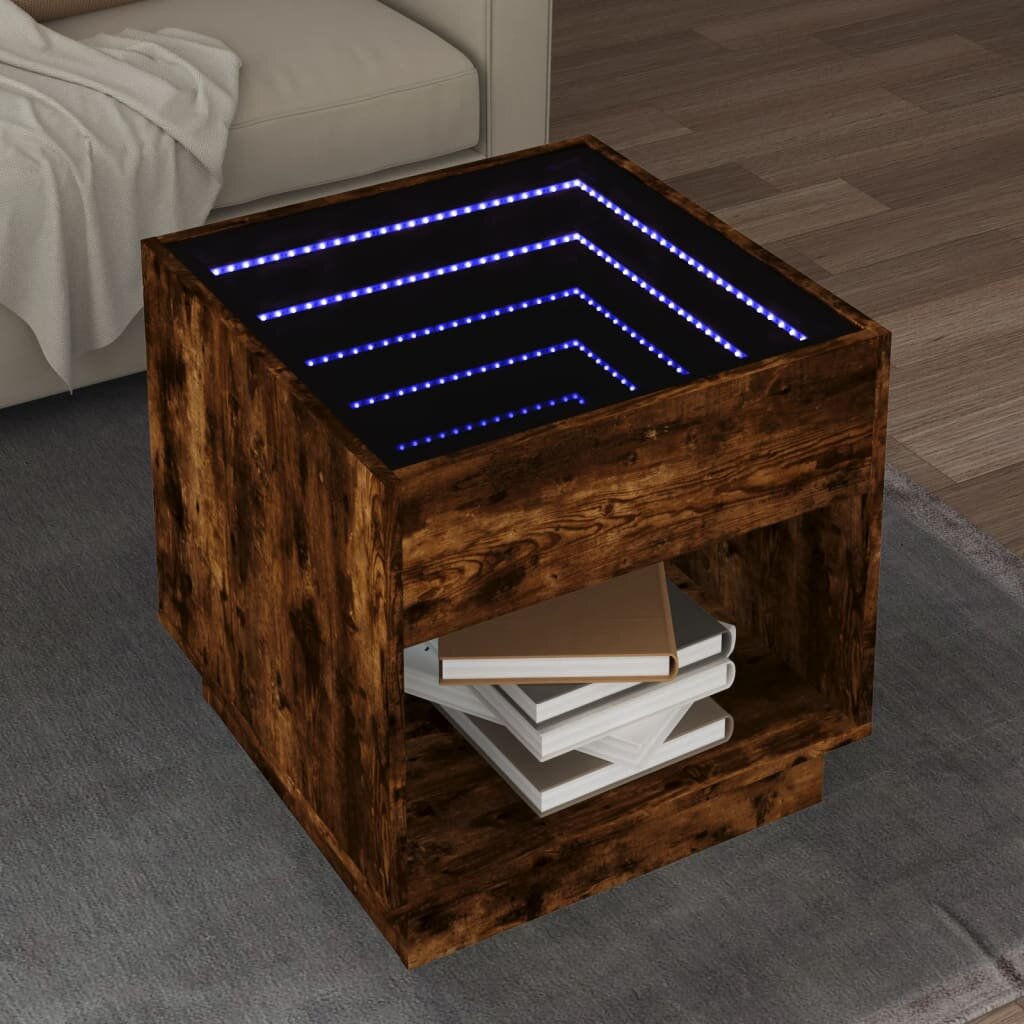 vidaXL Маса за кафе с Infinity LED опушен дъб 50x50x50 см