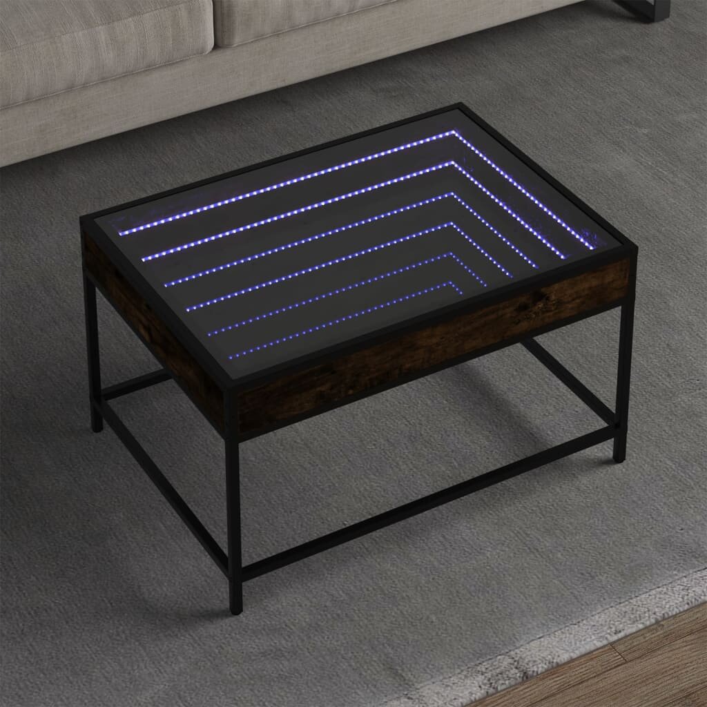 vidaXL Маса за кафе с Infinity LED опушен дъб 70x50x41 см