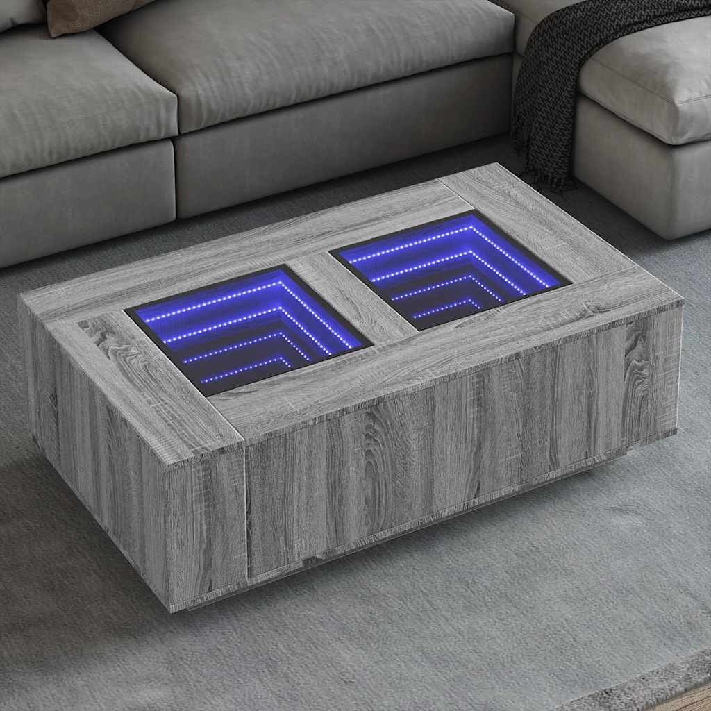 vidaXL Маса за кафе с Infinity LED сив сонома 116x69x40 см