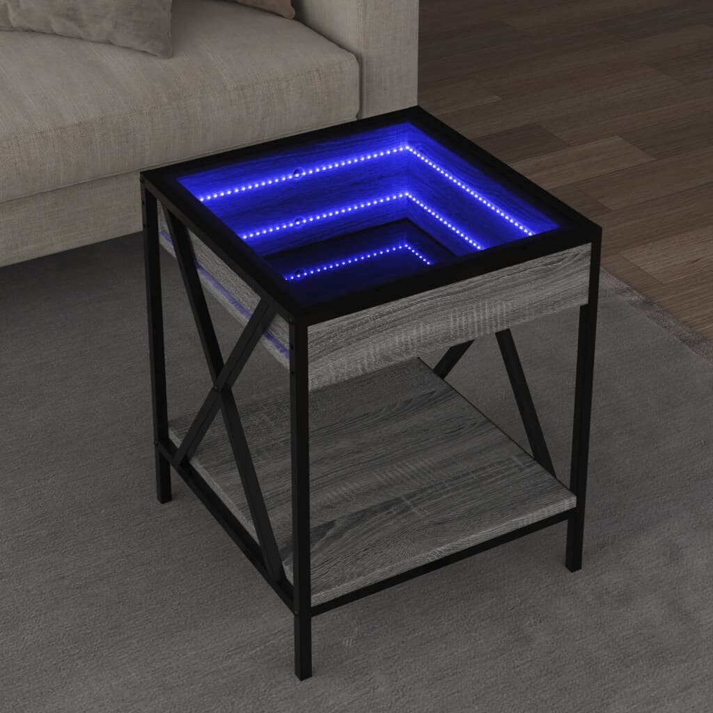 vidaXL Маса за кафе с Infinity LED сив сонома 40x40x49 см