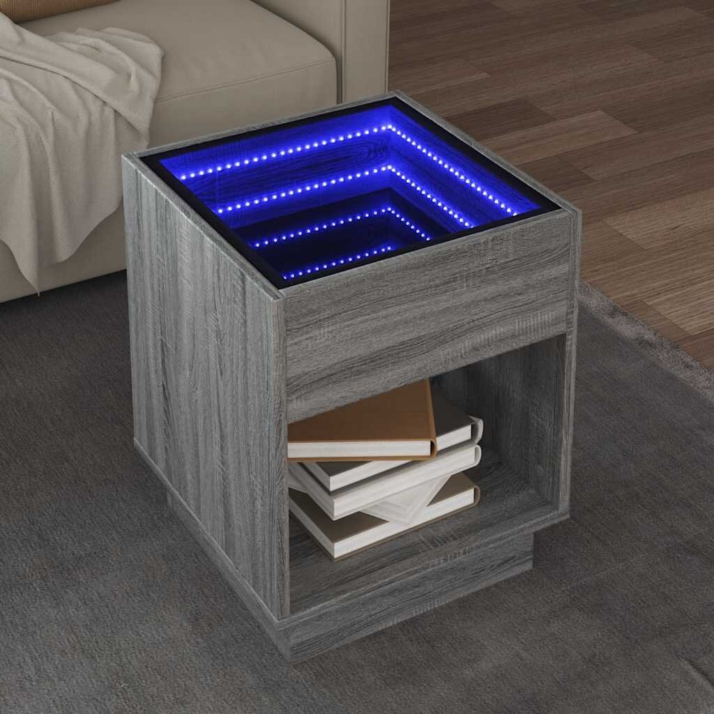 vidaXL Маса за кафе с Infinity LED сив сонома 40x40x50 см