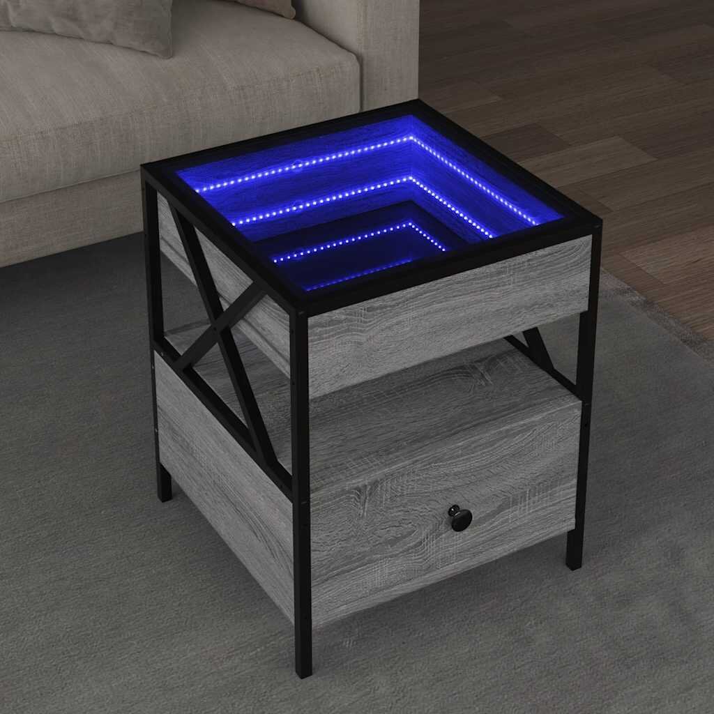 vidaXL Маса за кафе с Infinity LED сив сонома 40x40x51 см