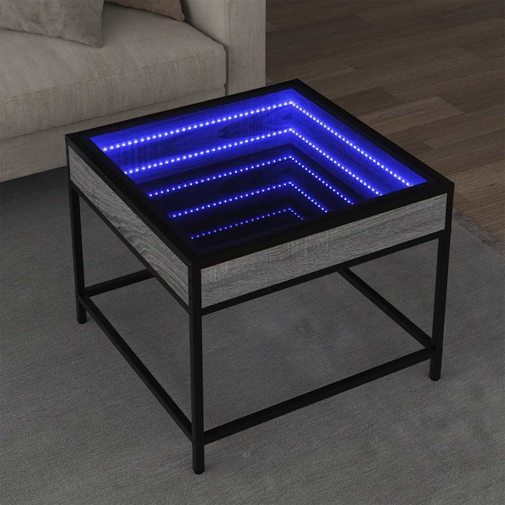vidaXL Маса за кафе с Infinity LED сив сонома 50x50x41 см