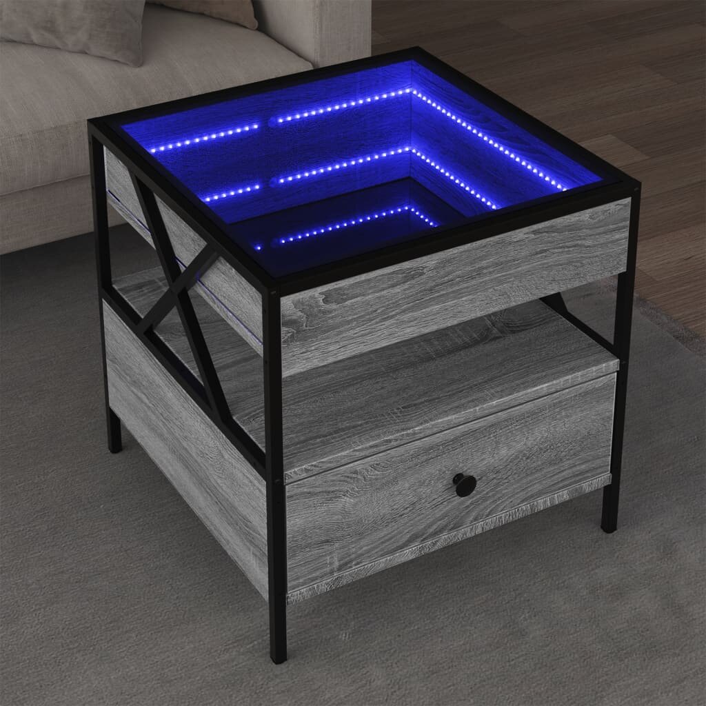 vidaXL Маса за кафе с Infinity LED сив сонома 50x50x51 см