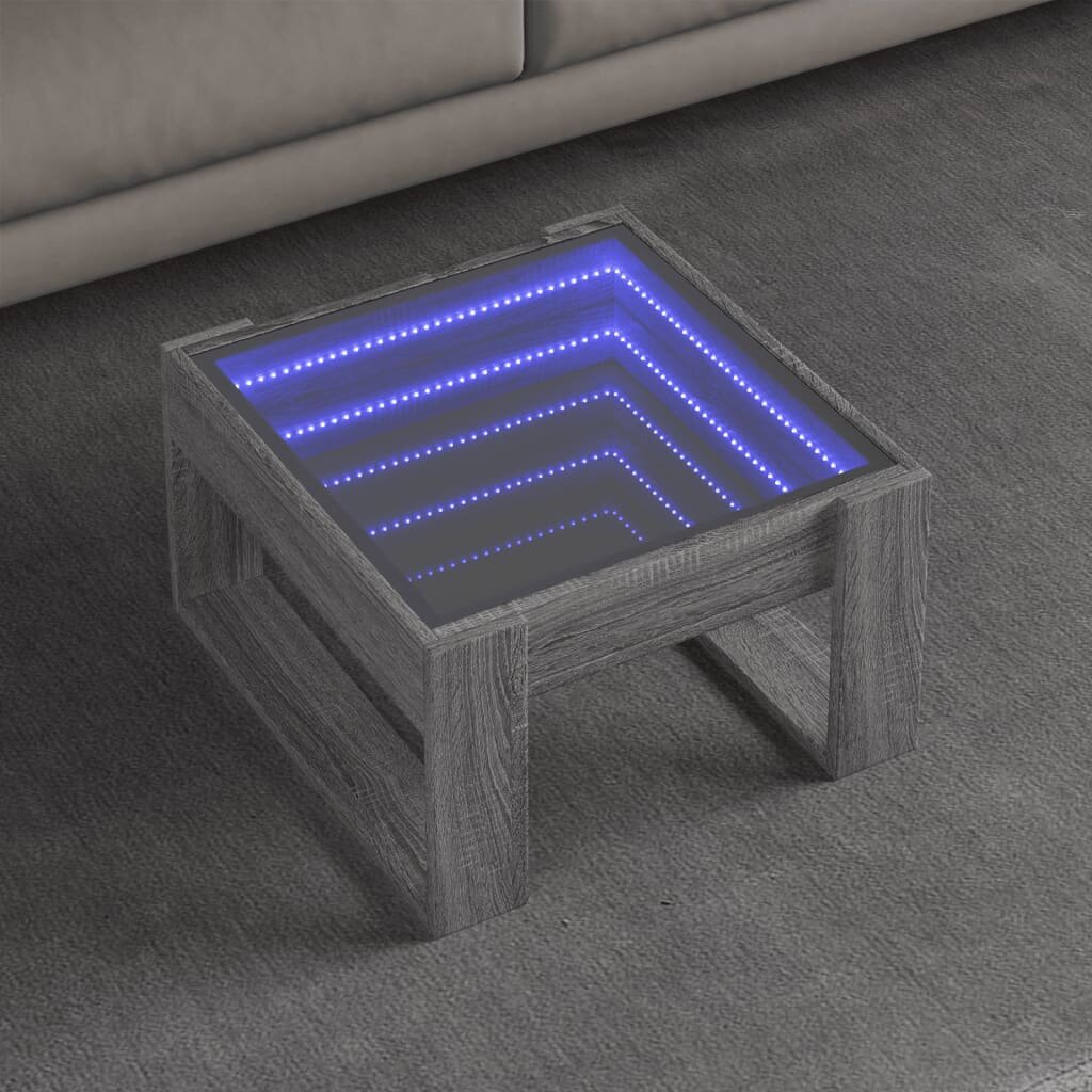 vidaXL Маса за кафе с Infinity LED сив сонома 50x53x30 см
